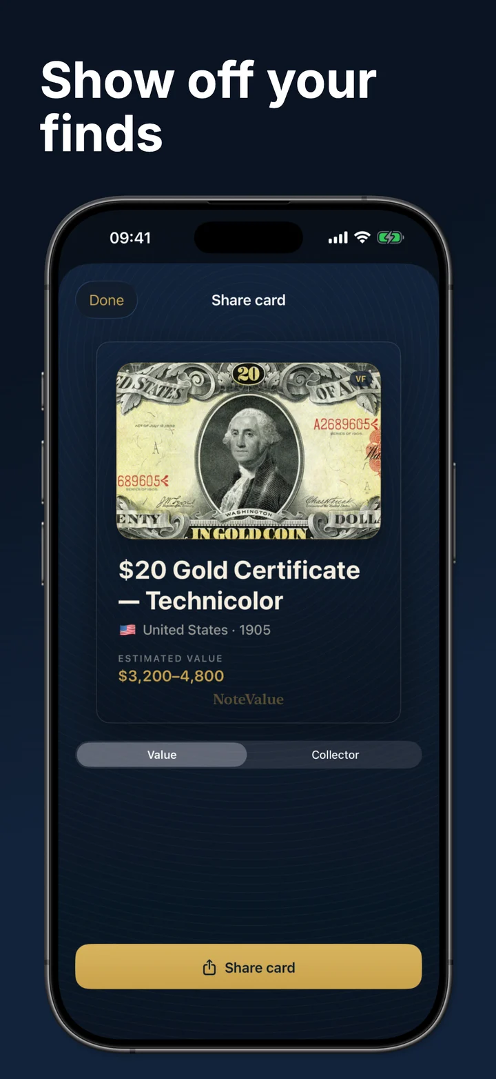 Show off your finds — shareable card for a 1905 Technicolor note